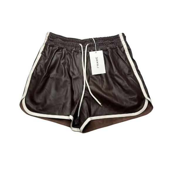 9-46 FRAME Men's Gym Shorts 100% Lamb Leather Brown Large - Picture 1 of 9